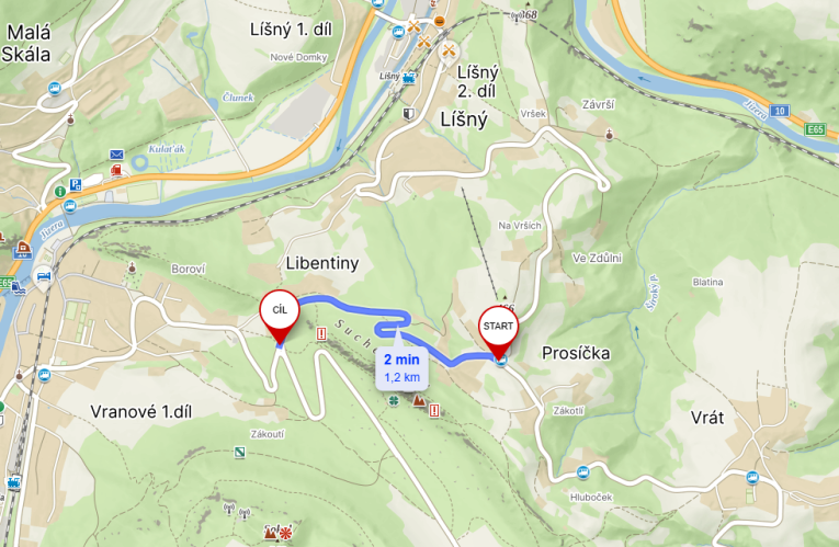 mapa rekonstruovaného úseku silnice